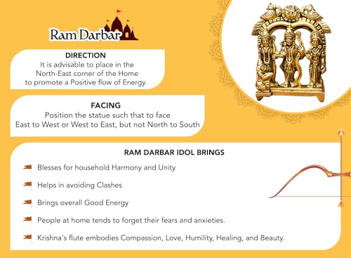 Ekhasa 100% Pure Brass Ram Darbar Murti (Size: 8.4 cm) | Ram Darbar Statue for Home Decor and Office Desk | Ram Sita Laxman Hanuman Idol for Puja Room | Shree Ram Parivar Murti for Gift