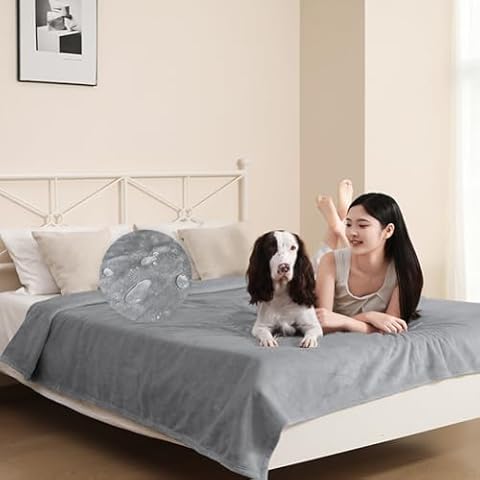 DUJUIKE Waterproof Bed Blanket, Flannel Waterproof Dog Blanket, Light Gray Cover Blanket, Waterproof Dog Bed Cover Pet Blanket for Furniture Bed Sofa, Double-Sided Cover Blanket (60"×80", Light Grey) Cover