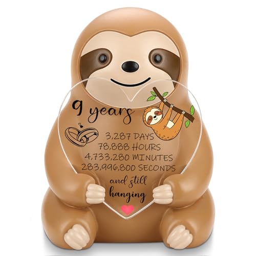 Product Image of the FTONENI Sloth Figurine 9 Years for Couple, Cute Resin Sloth Holding Heart Acrylic Sign, Romantic Funny Gift for Girlfriend Boyfriend Husband Wife, Relationship Desk Decor Keepsake - FDA590