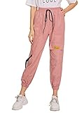 SweatyRocks Women's Casual Drawstring Waist Jogger Workout Cargo Pants with Pockets Pure Pink S