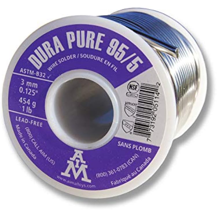 AIM Dura-Pure 95/5 Lead-Free 0.125inch Solid Solder Wire for Plumbing Repairs (454g / 16oz)