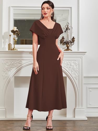 Image of Shasmi Women's & Girl's Solid A-Line Maxi Dress | V-Neck Pleated Bodice | Cap Batwing Sleeves | Fit & Flare Evening Gown (Dress 274)