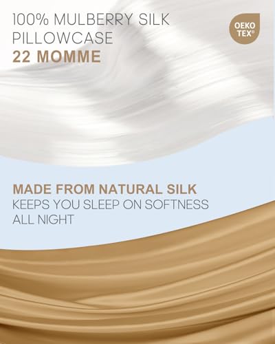 Image of THXSILK Set of 2 100% Pure Mulberry Silk Pillowcases for Hair and Skin, 22 Momme Zipper Silk Pillow Case Standard Size, Real Silk Pillowcases with Zipper (Metallic Gold, Queen 20 inchx30 inch)