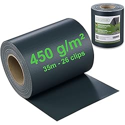 workingHOUSE ViewProtect Valla para el Jardín PVC de Primera Calidad - Rollo Aislante para Balcones y Jardines 35m x 19 cm 450gsm de Grosor, Incluye 26 Tiras de Sujeción (Gris)