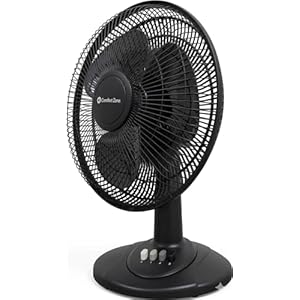 Comfort Zone Oscillating Table Fan with Adjustable Tilt, Convenient Push Button Controls, Quiet, 12 inch, 3 Speed, Desk Fan, Airflow 7.25 ft/sec, Ideal for Home, Bedroom, Dorm & Office, CZ121BK