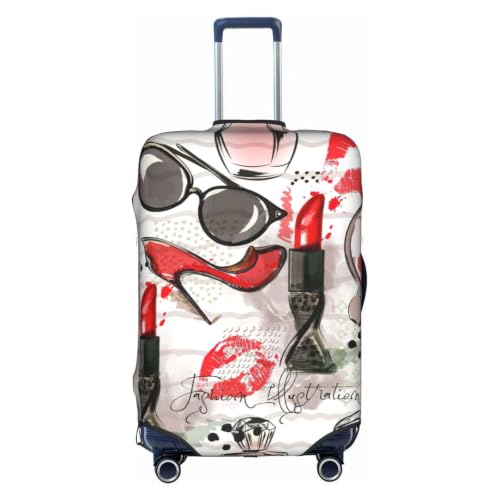 Funda de maleta elástica M con estampado de labios cosméticos blanca