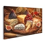 islandburner Bild auf Leinwand Käseplatte mit Feigen und Wein auf Holzbrett für Küche Feinschmecker Delikatessenladen Bilder Wandbilder Poster
