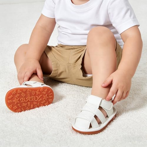 Image of SOFMUO Baby Boys Girls Squeaky Sandals Non-Slip Soft Rubber Sole Closed Toe Infant Summer Outdoor Shoes Toddler First Walkers
