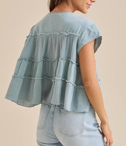 Peplum Tops for Women Crew-Neck Ruffled Bobydoll Tunic Tank Shirts Casual Loose Fit Summer Outfits 2025 Trendy4