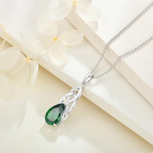 JO WISDOM Celtic Knot Infinity Necklace 925 Sterling Silver 8 * 12mm Birthstone Gemstone Pendant with 18 Inch Chain Necklace Jewelry for Women4