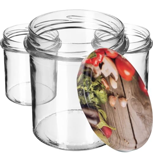 KADAX Tarros de mermelada de 350 ml con tapa de rosca fi82 mm, tarros pequeños con tapa, tarros para conservas, tarros de rosca para mermelada y miel (tomates, 50 unidades)