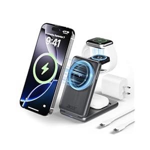 Acer 3 in 1 Charging Station for iPhone, Wireless Charger Stand,15W Fast MagSafe Charger for iPhone 17 16 15 14 13 12 Series-Apple Watch 10 9 8 7 6 5 4 3 2 SE and Ultra Series-Airpods 4 3 2 Pro Series