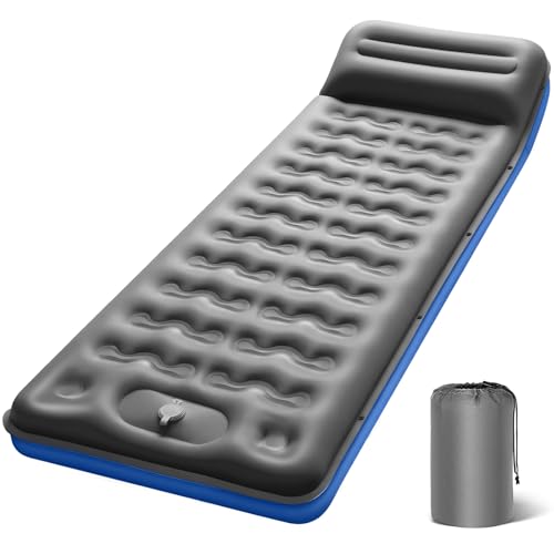 OGERY Sleeping Pad, Ultralight Inflating Sleeping Pad for Camping with Pillow Built-in Foot Pump, 6" Extra-Thick Reinforced Camping Pad for Hiking, Backpacking, Tent, Single,Blue Blue/Grey S