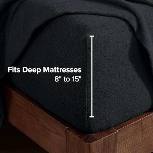 Image of Bare Home Super Soft Fleece Sheet Set (Queen, Black) | Extra Plush Polar Fleece, No-Pilling Bed Sheets, All-Season, Cozy Warmth, Deep Pockets 6 to 15 Inches