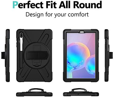 Gerutek Case for Samsung Galaxy Tab S6 10.5 with Pen Holder,SM-T860/SM-T865 Heavy Duty Shockproof Rugged Case with 360 Rotating Kickstand,Hand/Shoulder Strap Protective Cover for Samsung Tab S6,Black