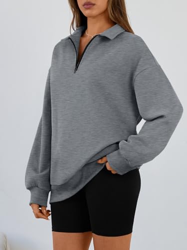 Image of Trendy Queen Women's Oversized Sweatshirts Half Quarter Zip Fleece Sweaters | Soft Cozy Zip Pullover, Comfort Warm Sweaters for Fall Winter, Fashion Mock Neck Outfits