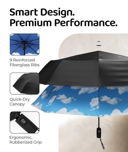 Image of Repel Windproof Travel Umbrella - Compact & Withstands Winds up to 100MPH, Strongest Premium Auto Folding Umbrella for Rain and Sun - Durable, Light & Portable for Women & Men, Fits Backpacks & Cars