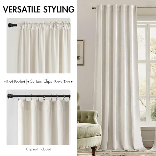 Image of MIULEE Velvet Curtains 52x90 inches 2 Panels Ivory Room Darkening Curtains | Luxury, Bedroom Living Room, Thermal Insulated, Super Soft Window Drapes, Rod Pocket & Back Tab