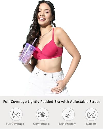 Image of Leading Lady Women Printed Lightly Padded Non Wired Seamless T-Shirt Bras | Adjustable Straps | Full Coverage | Everyday Bra (Pack of 1)