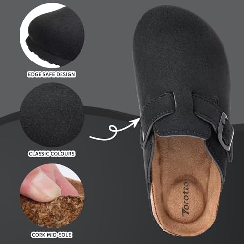 Image of Torotto Kids Suede Clogs Cork Footbed Toddler Slippers with Arch Support & Adjustable Straps for Boys Girls Indoor & Outdoor