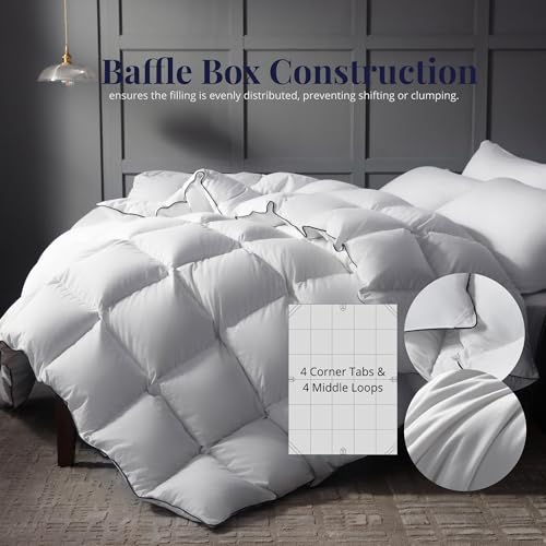 Ubauba Goose Feather Down Fiber Comforter Queen Size Duvet Insert - Hotel Luxury Fluffy White Bedding Comforter, All Season Medium Warmth -100% Cotton Cover, 90 x 90 Inch