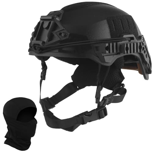 Tactical Helmet for Airsoft and Paintball - Lightweight and Impact-Resistant Headgear with Adjustable Dial Fit, Side Rails, and NVG Mount(Black)