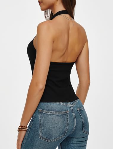 Backless Halter Tops for Women Scoop Neck Sexy Open Back Crop Tank Top Sleeveless Slim Fit Summer Going Out Camisole4