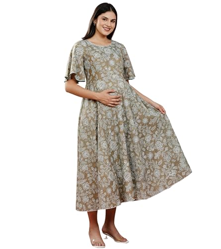 Image of DUMMY SHAPE Feeding Kurtis for Women Cotton Rayon | Printed Pregnancy Flare Kurta with Nursing Zippers to Pre & Post Partum | Maternity Dresses | Gifts for Pregnant Woman