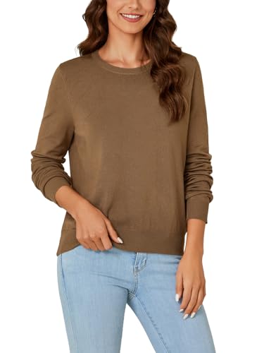 Image of Vrtige Women's Casual Crewneck Long Sleeve Lightweight Knit Pullover Fall Sweater Top