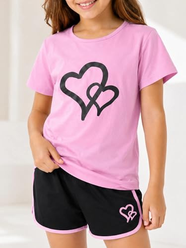 Image of Girl's 2 Piece Outfits Cute Summer T-Shirt and Graphic Shorts Clothing Sets