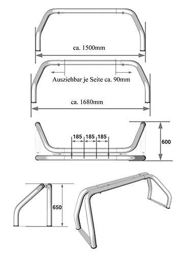 Arceau Pickup Acier Inoxydable 63,5mm - Largeur Réglable 1500-1680mm - Compatible Universel