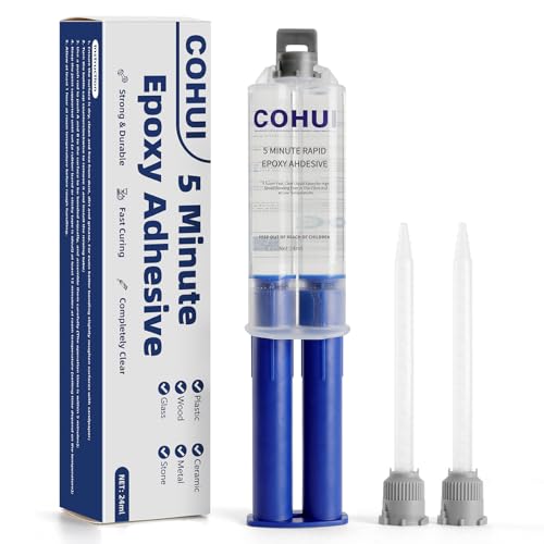 5 Minute Epoxy Glue 0.81 Ounce (24ML) - 2 Part Clear Epoxy Resin Glue with 2 Mixing Tubes - Fast Curing High Strength Epoxy Resin Adhesive for Repairing Plastic Metal Ceramics Wood Glass Stone