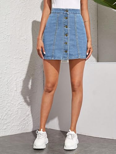 Image of Sugathari Women's Casual Denim Light Blue Skirt - High Waist, A-Line, Mini Length Without Pockets | Stylish Everyday Wear (Skirts 210)