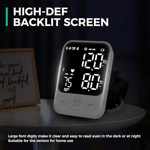 Blood Pressure Monitor Upper Arm Monitors for Home Use BP Machine with 2x120 Reading Memory Adjustable Arm Cuff 8.7"-15.7" Large Display with LED Background Light Storage Bag White - Image 5