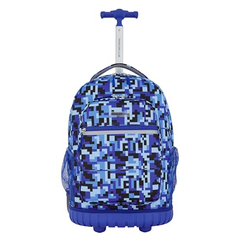 Image of Travelers Club 4 Piece Rolling Backpack Set With Accessories,Blue Pixel
