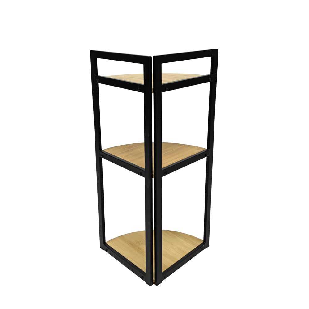 XZ-22123-2 Estante Organizador de Madera Natural Pirámide con los Marcos Metal para Baño, Alacena, Lavandería, Multifunción 3 Niveles.