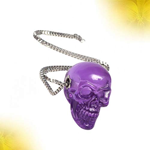Amosfun Colar pingente de caveira de resina transparente 3D Halloween roxo pingente colar colar joia
