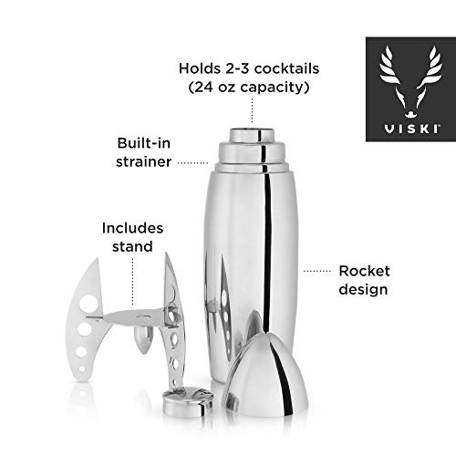 Viski Rocket Cocktail Shaker Set, Stainless Steel Cobbler Shaker With Strainer, 24 Oz #TOP1