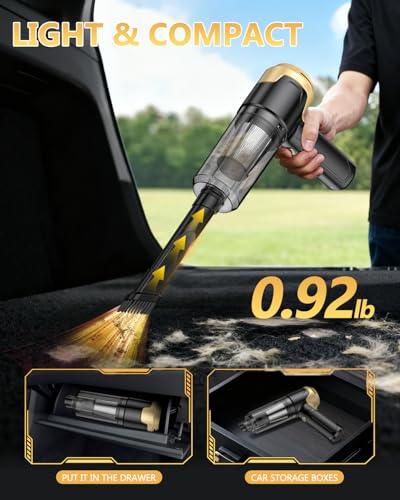 Image of EYYA Handheld Car Vacuum Cleaner Cordless, 15000PA High Power Vacuum & Air Duster, 4-in-1 Portable Mini Vacuum with LED Light, Hand Held Vacuum Cleaner for Car Home Office