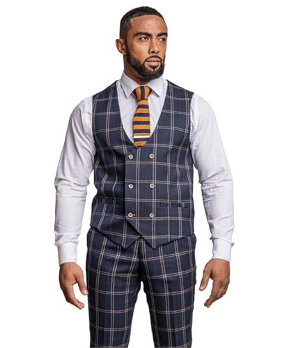 Costume 3 pièces vintage carreaux bleu marine homme tailleur classique
