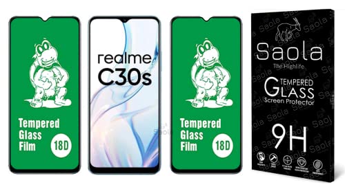 Image of Saola 18D Tempered Glass With Inbuilt AirBag Borders For Realme C30s (Pack Of 2) with Free Installation Kit. Full screen Coverage - 6.5 inch