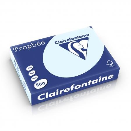 Clairefontaine 1971C - Karton mit 5 Ries à 500 Blatt Druckerpapier / Kopierpapier Trophée, DIN A4 (21x29,7 cm), 80g, Blau Pastellfarbe, 1 Karton
