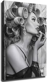 Vintage Hair Salon Posters, Black And White Vintage Hair, Curly Hair Beauty Poster Canvas Image Printing Wall Art Decor Aesthetics Living Room Bedroom Home Background Famous Paintings Printmaking (08x12inch-Unframed)