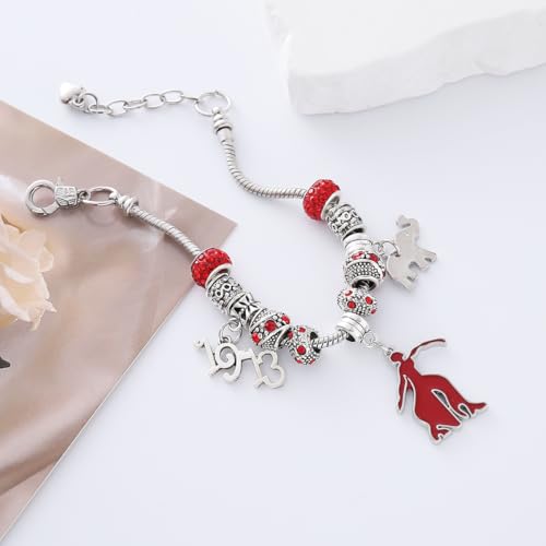 Sorority Jewelry Metal Red Beads Greek Elephant Fortitude Charm 1913 Bracelet For Lady Community Club Member Gifts3