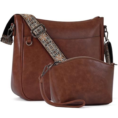 Image of 2PCS /Set Crossbody Bags for Women,Vegan Leather Hobo Purse Wallet For Women Set,Shoulder Bags With 2 Adjustable Strap