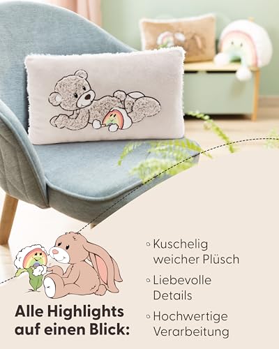 NICI Kissen Bär Finni 43x25cm - grau - Flauschiges Kuscheltierkissen für Jungen, Mädchen, Babys und Kuscheltierliebhaber, ideal für Zuhause, Kindergarten oder unterwegs | 62334
