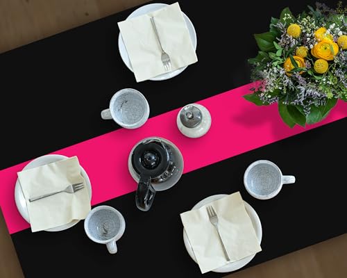 Image of Oudain 6 Pcs Plastic Table Cloths Disposable 54 inch x 108 inch, Hot Pink, Black