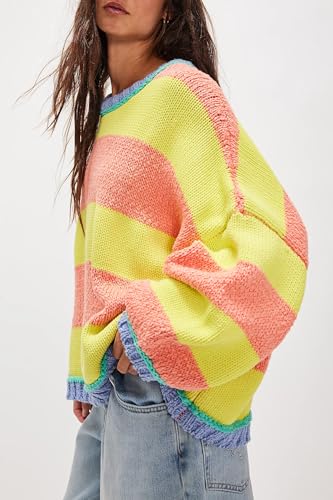 Women Vintage Sweaters Color Block Y2k Long Sleeve Preppy Oversized Knit Pullover Tops Downtown Girl Clothes3