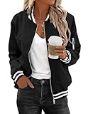 Zeagoo Black Womens Jacket Lightweight Casual Varsity Jacket Cute Short Bomber Jacket Small