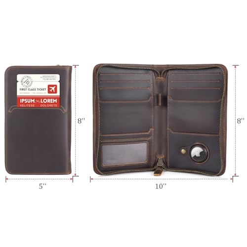 Polare Full Grain Leather Passport Holder Cover Case for Men RFID Blocking Travel Wallet Holds 4 Passports (Dark Brown with AirTag Slot) 6